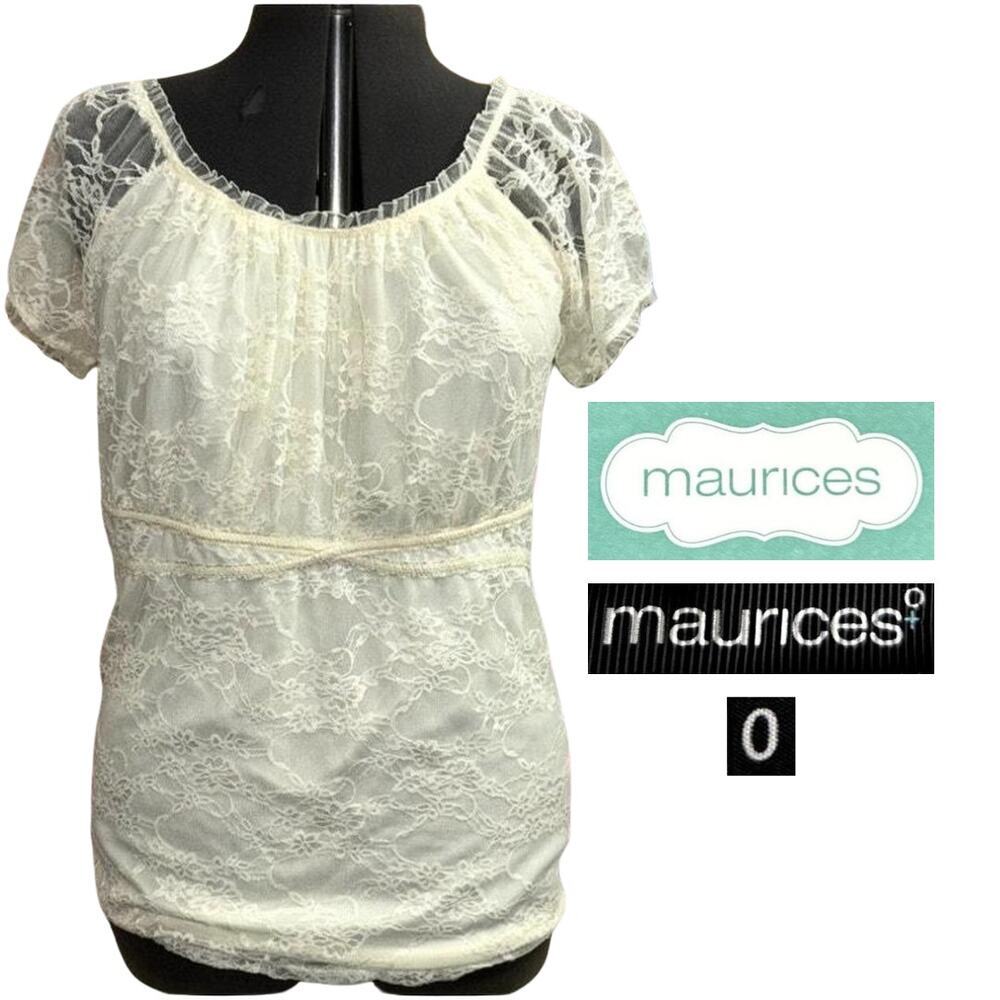 NWT Maurices Lace Puff Sleeve Peasant Top Cream Plus Size 0 Trashy Y2k Boho Chic